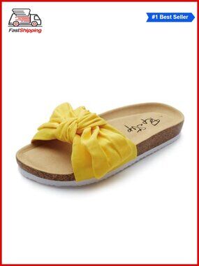 Slip On Slide Sandals with Bow Knot, Suede & Memory Foam, Open Toe Flat